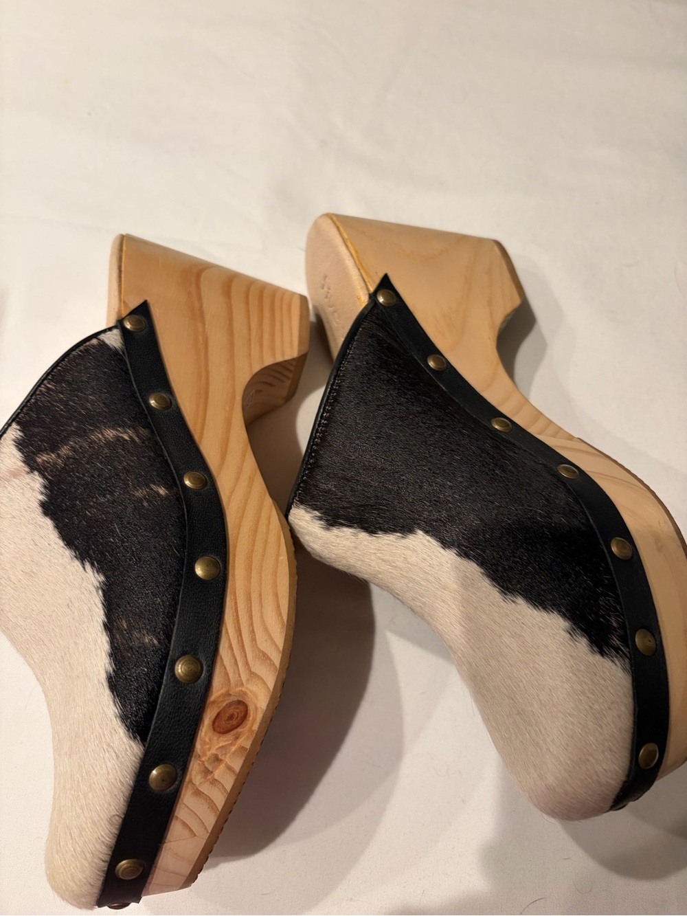 Cordani Black and White Haircalf Wooden Clog Mules